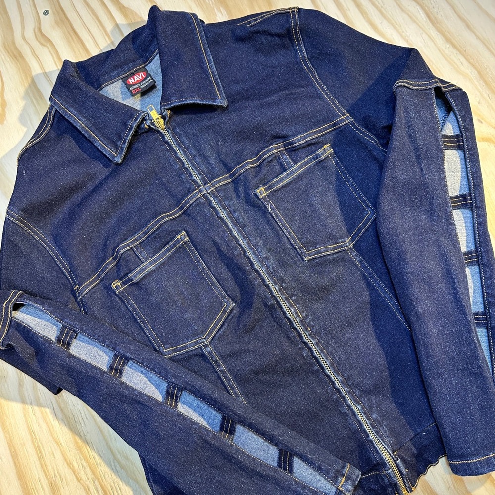 Navi Women's Cutout Sleeve Full Zip Dark Wash Denim Jacket Size 2XL